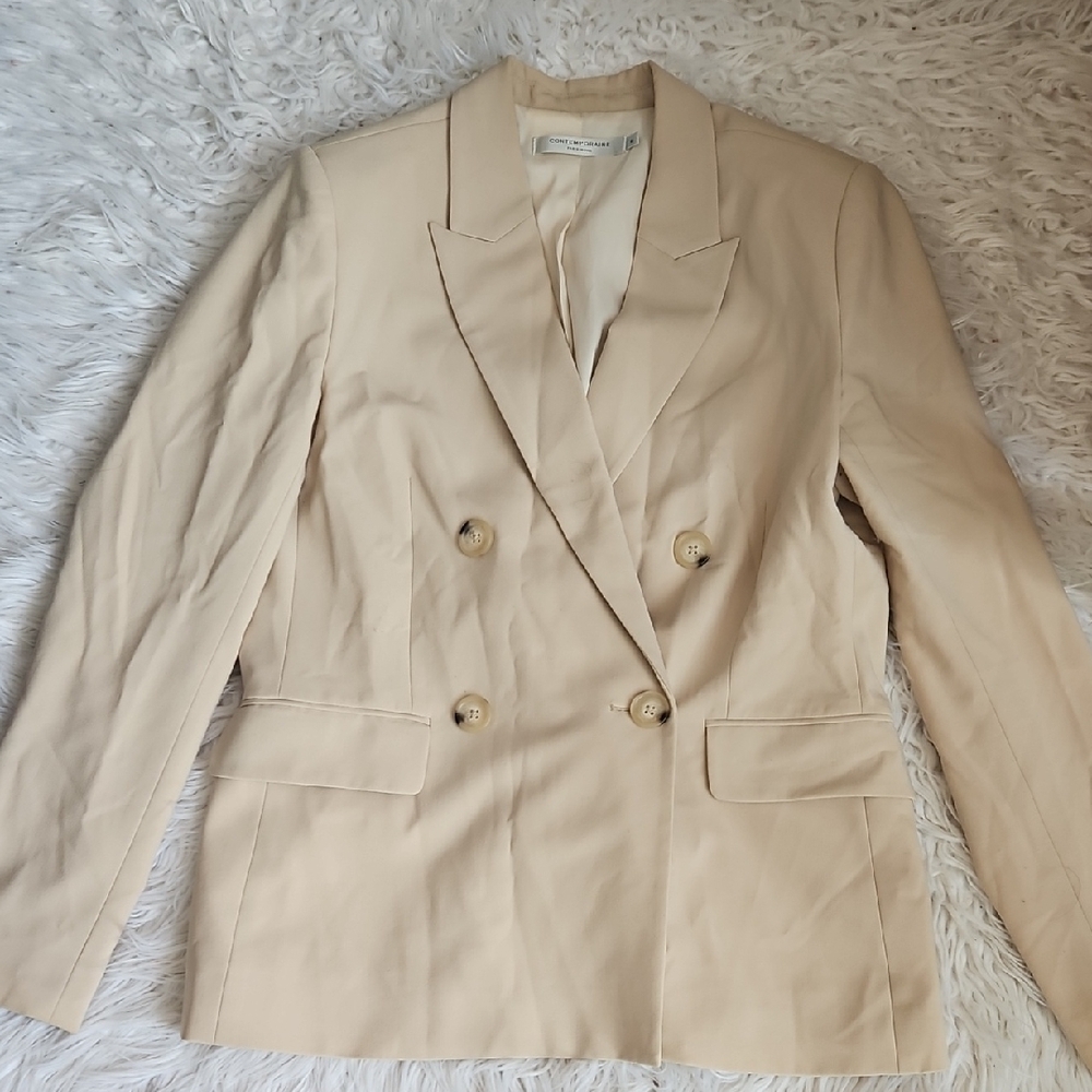 Cream Tailored Blazer with Textured Fabric